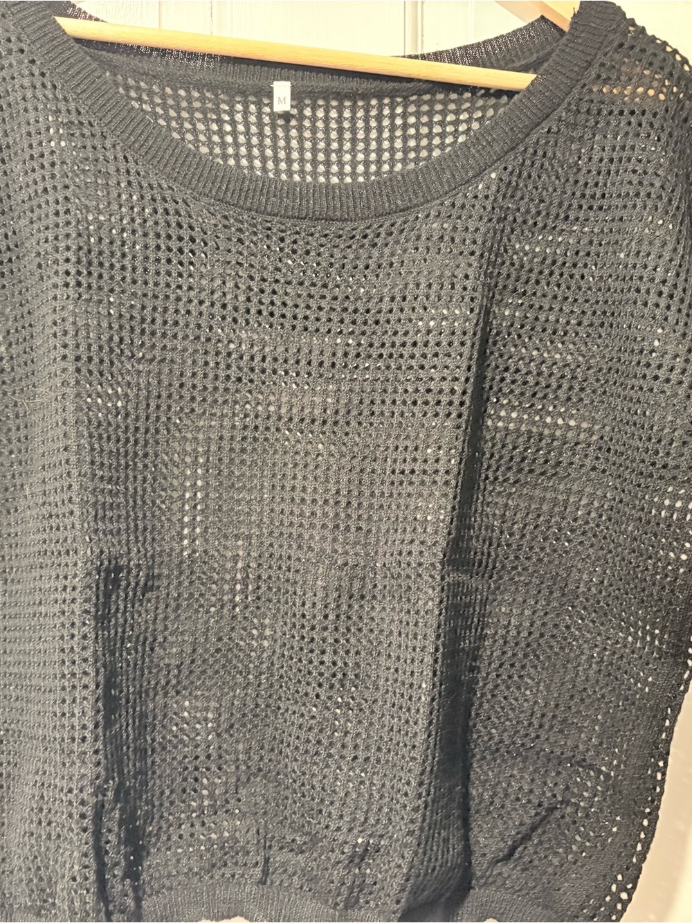 Black Open-Weave Women's Knit Top - M